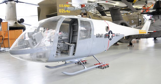 XH-51A aircraft exhibit inside the U.S. Army Aviation Museum.